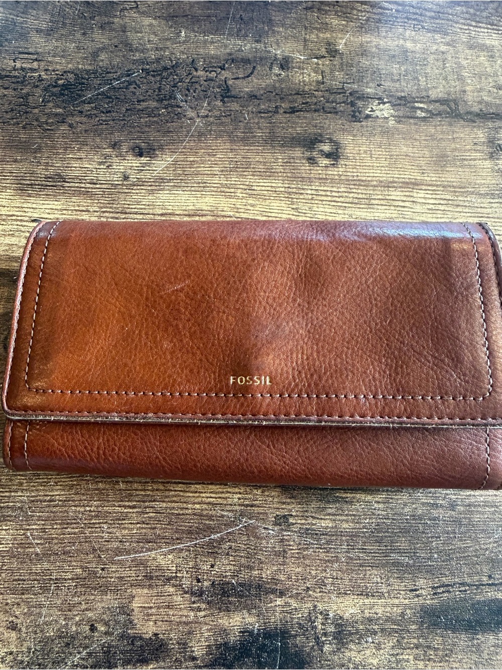 Fossil Women's Leather Trifold Wallet - Chestnut Brown